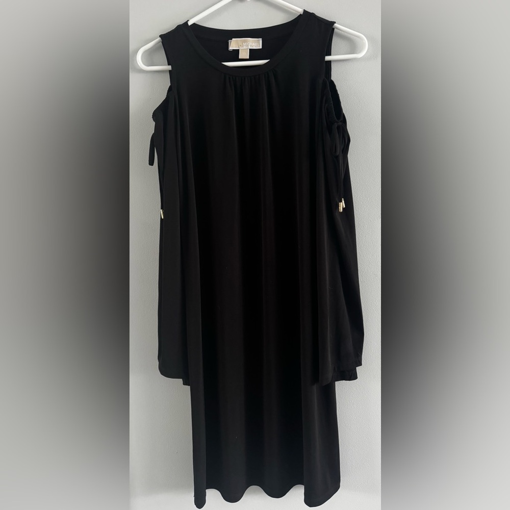 Michael Kors XS Black Cold Shoulder Tie Sleeve Dress 34” Length